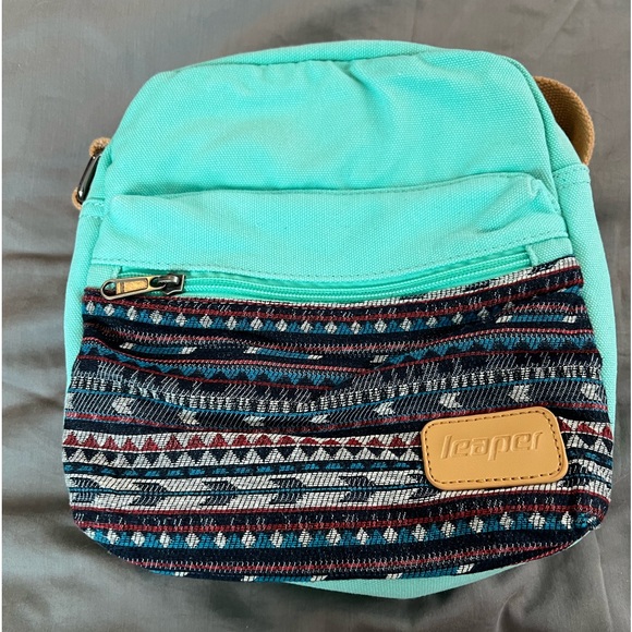 Leaper Southwest Design Shoulder Bag Turquoise Pocket Beige - Picture 1 of 9